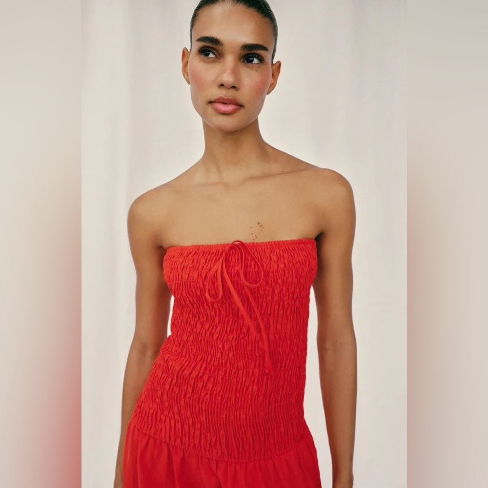 ZARA SMOCKED MIDI DRESS - Picture 6 of 16